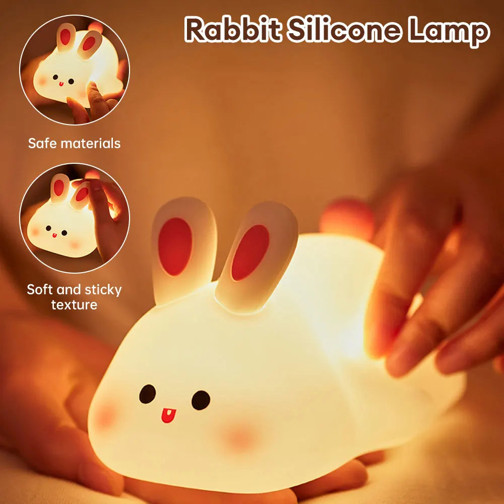 Cute LED Night Light Touch Sensor Cartoon Kid'S Nightlights Big Face Rabbit Silicone Night Light Bedside Lamp Christmas Gift