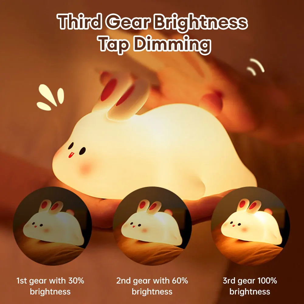 Cute LED Night Light Touch Sensor Cartoon Kid'S Nightlights Big Face Rabbit Silicone Night Light Bedside Lamp Christmas Gift