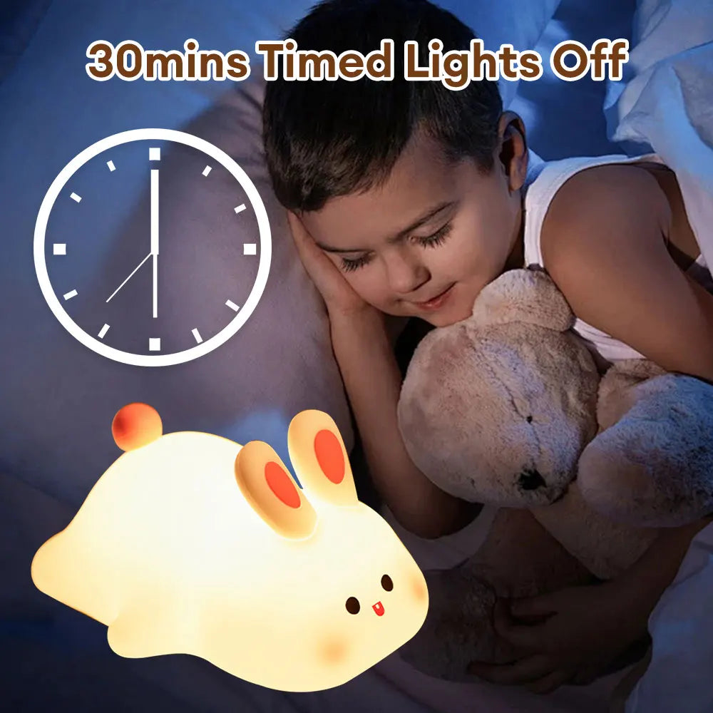 Cute LED Night Light Touch Sensor Cartoon Kid'S Nightlights Big Face Rabbit Silicone Night Light Bedside Lamp Christmas Gift