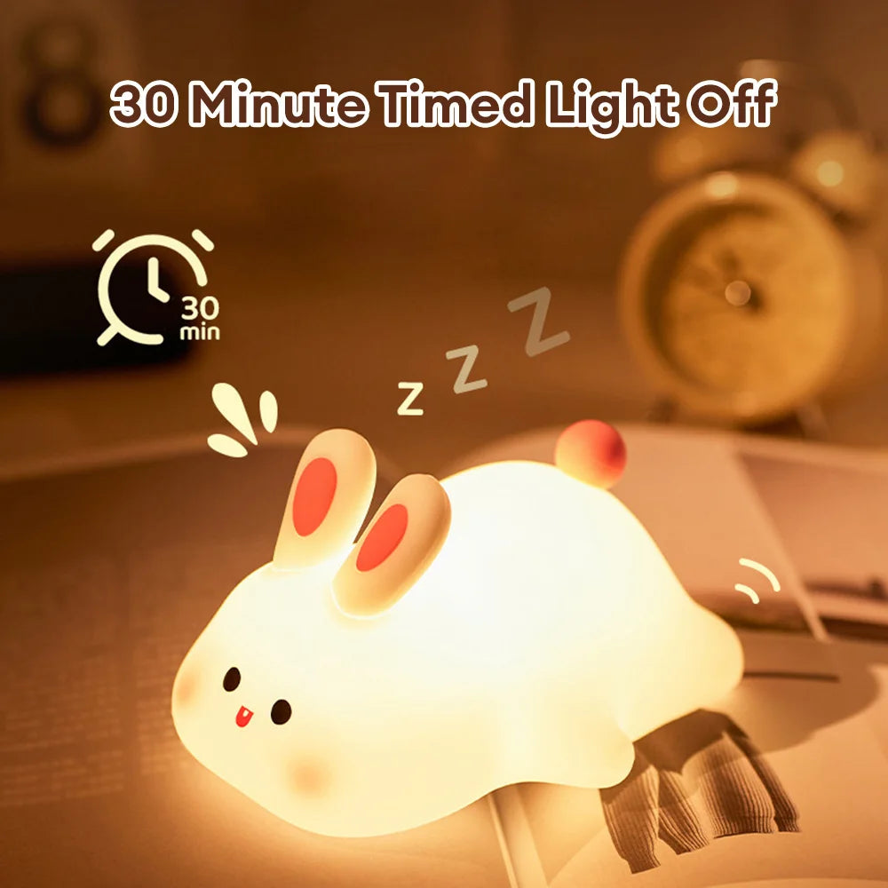 Cute LED Night Light Touch Sensor Cartoon Kid'S Nightlights Big Face Rabbit Silicone Night Light Bedside Lamp Christmas Gift