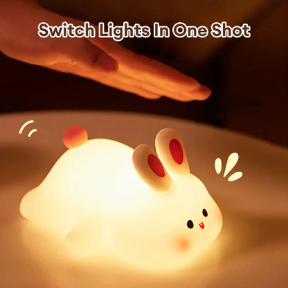 Cute LED Night Light Touch Sensor Cartoon Kid'S Nightlights Big Face Rabbit Silicone Night Light Bedside Lamp Christmas Gift