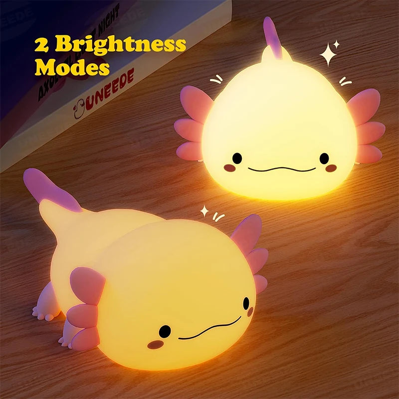 Axolotl Silicone Night Light - Touch Control USB Rechargeable Table Lamp for Nursery and Children's Sleep Environment