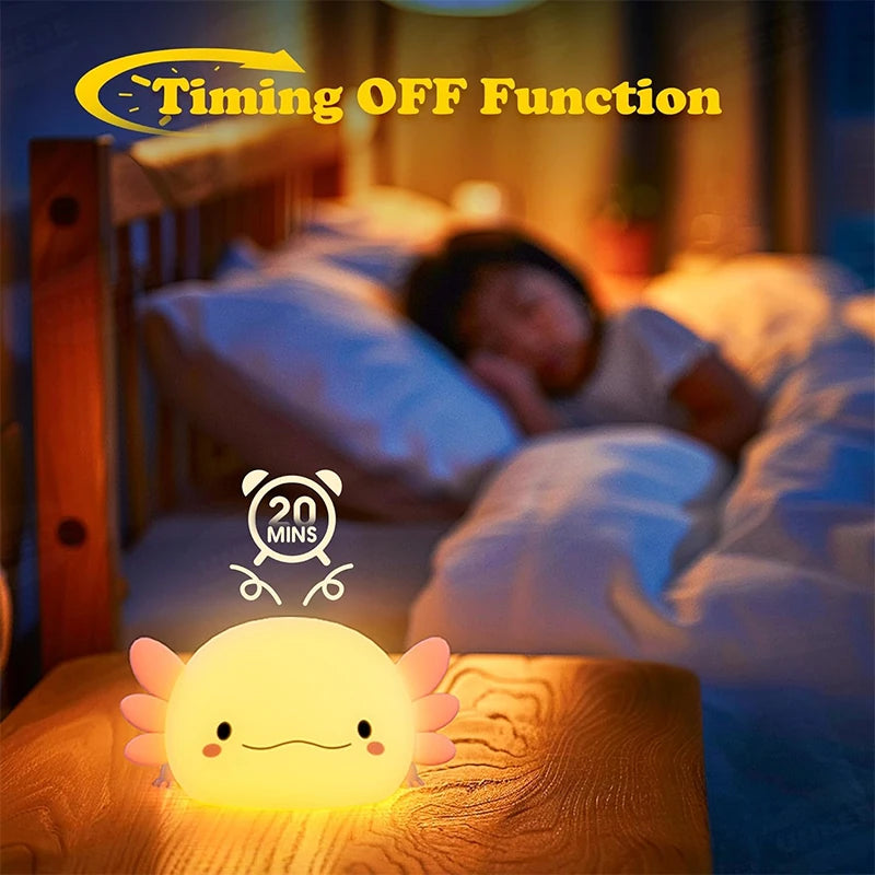 Axolotl Silicone Night Light - Touch Control USB Rechargeable Table Lamp for Nursery and Children's Sleep Environment