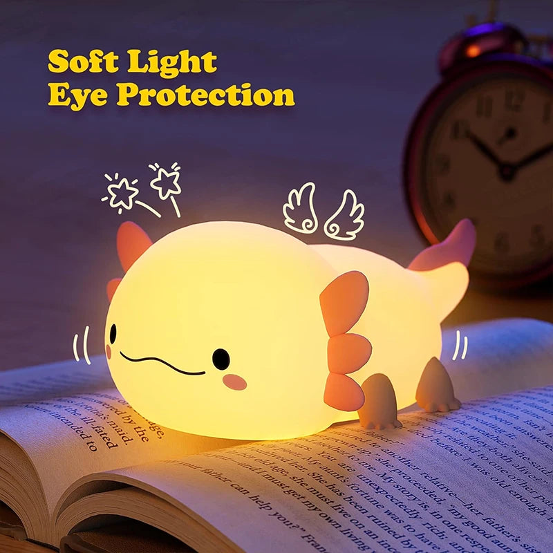 Axolotl Silicone Night Light - Touch Control USB Rechargeable Table Lamp for Nursery and Children's Sleep Environment