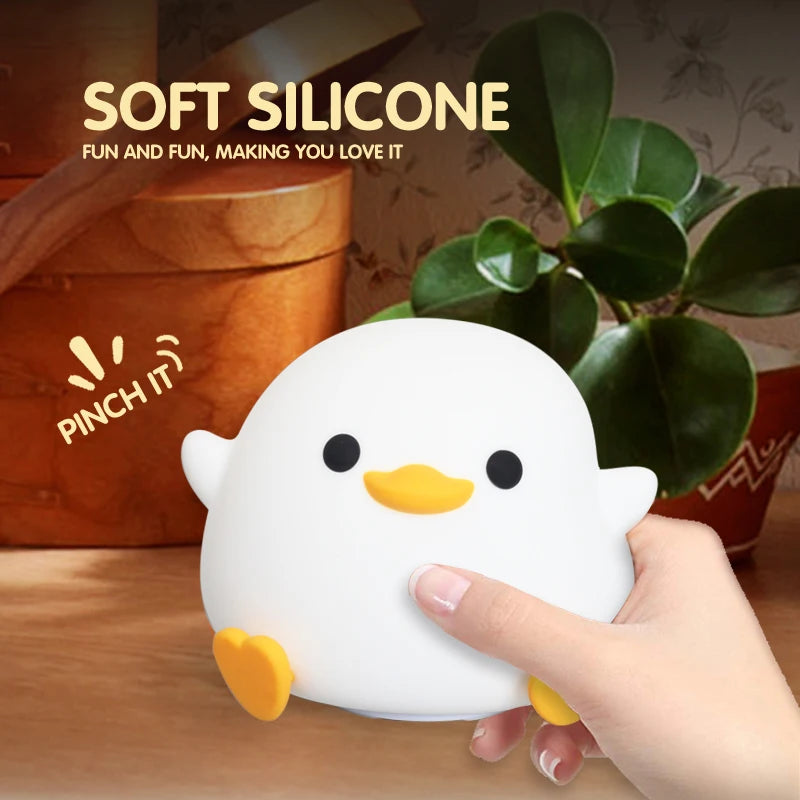 LED Night Light - Adorable Duck Cartoon Silicone Lamp with Touch Sensor, Timer, and USB Rechargeable for Children's Gifts