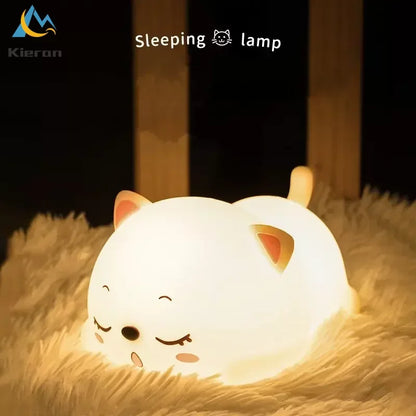 Rechargeable Silicone LED Night Light with Remote Control - Touch Sensor Cat Design for Kids' Bedroom and Nursery