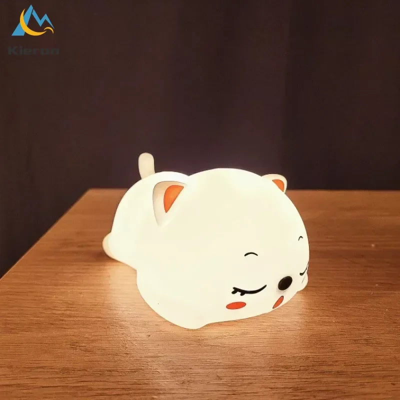 Rechargeable Silicone LED Night Light with Remote Control - Touch Sensor Cat Design for Kids' Bedroom and Nursery