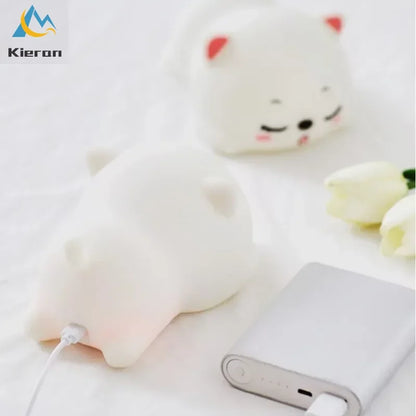 Rechargeable Silicone LED Night Light with Remote Control - Touch Sensor Cat Design for Kids' Bedroom and Nursery